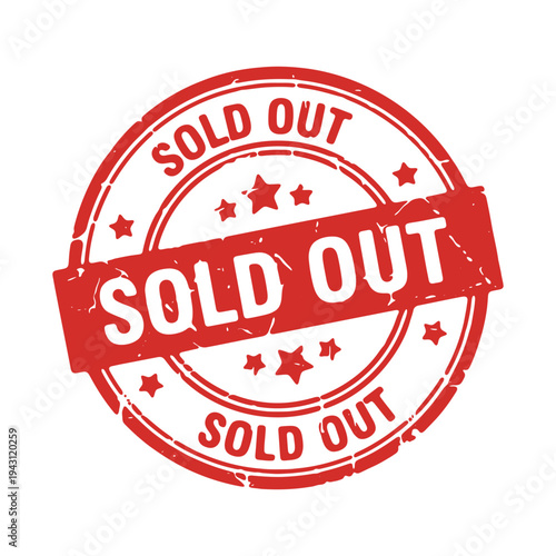 Sold out red grunge vintage rubber stamp with stars, stock depletion indicator