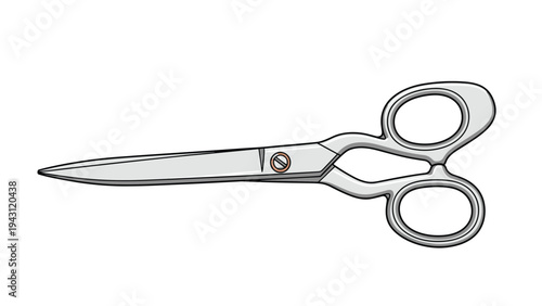 Realistic illustration of a pair of large silver metal sewing scissors or tailor shears with gray handles on a white background.