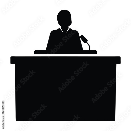 Silhouette of a judge at the bench in a courtroom scene