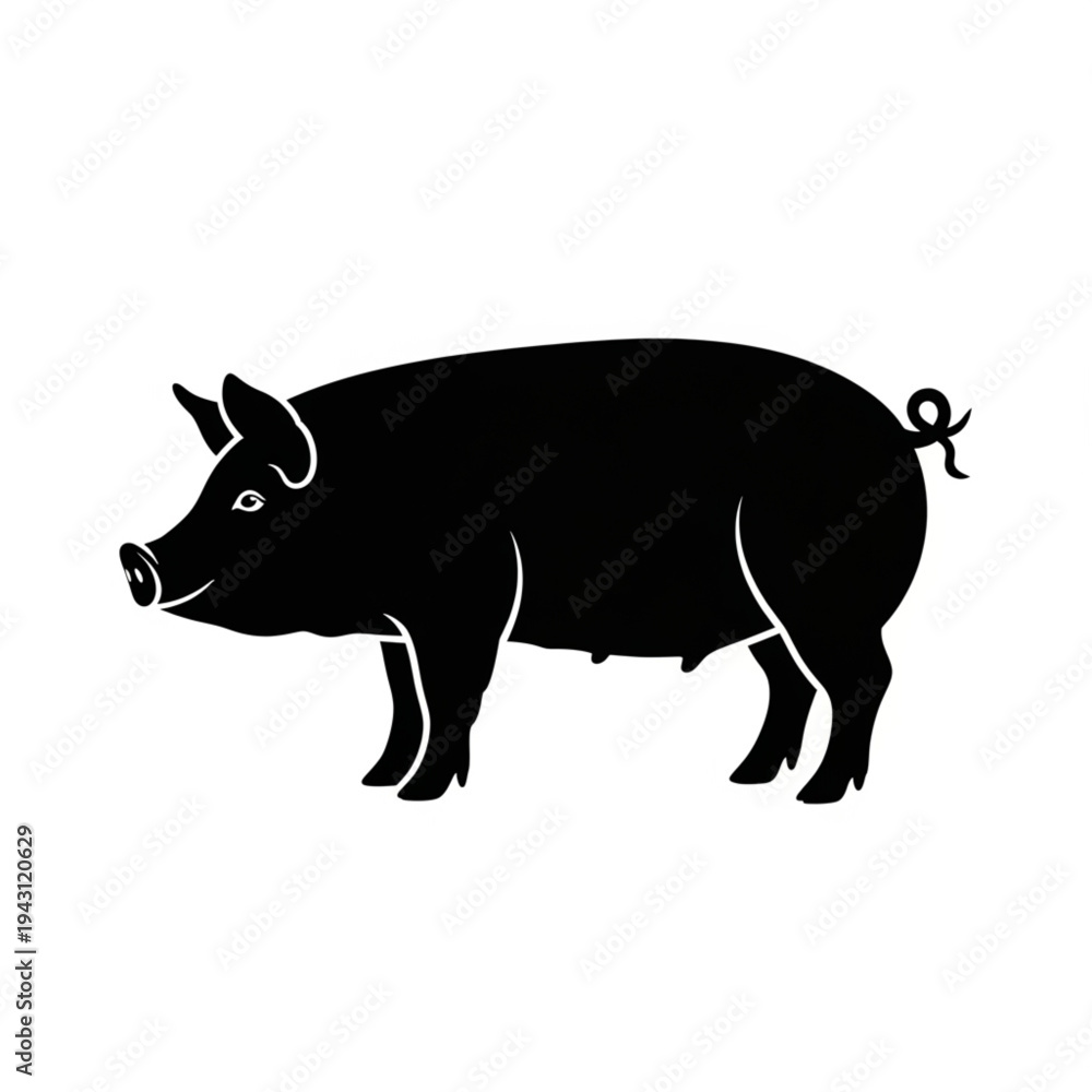 Fototapeta premium Black Silhouette of a Pig Standing.
