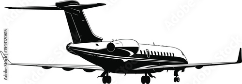 Black and white of a small business jet airplane aircraft