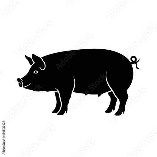 Black Silhouette of a Pig Standing.
