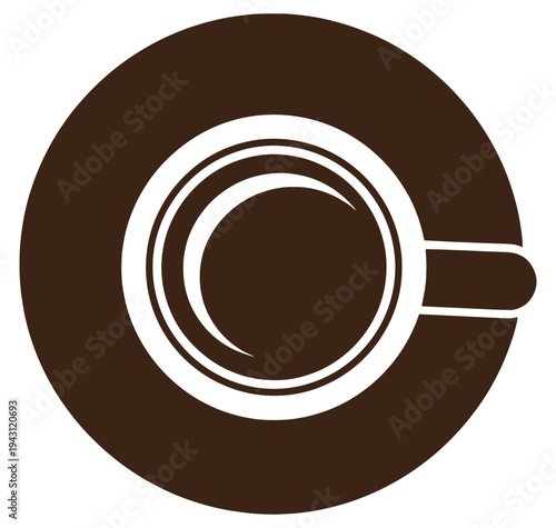 Brown coffee cup and saucer icon on white background