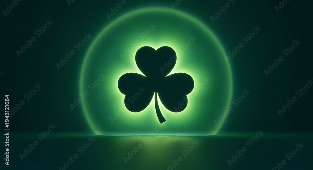 Obraz premium A green glowing shamrock on a dark background . Shamrock st patricks day celebration