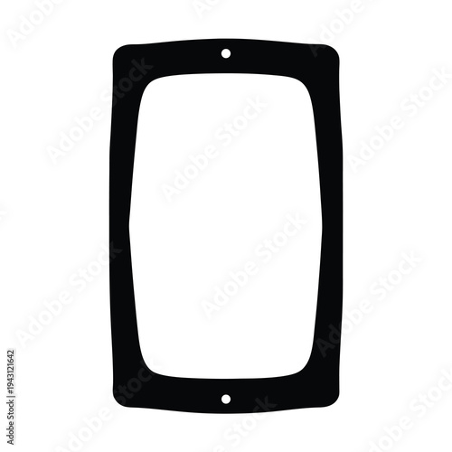 Black tablet frame with white background and holes for a button