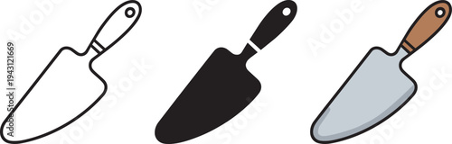 Gardening Trowel Vector Illustration Set with Outline, Solid, and Color Versions