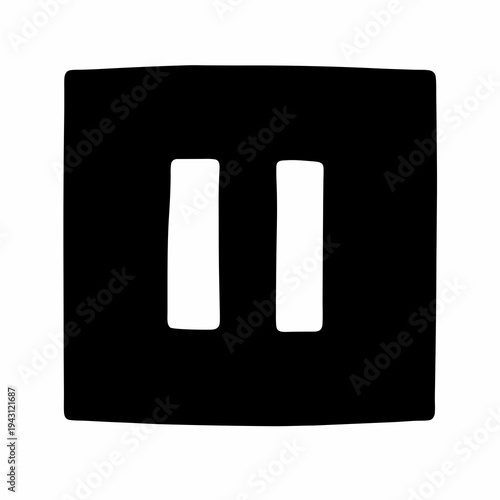 Black rectangular shape with two white vertical bars representing pause symbol