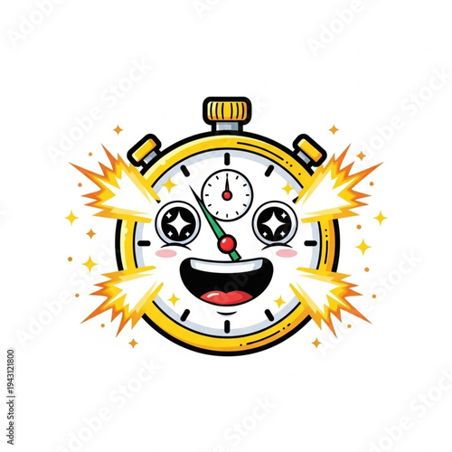 Cartoon Stopwatch with Happy Facial Expression.