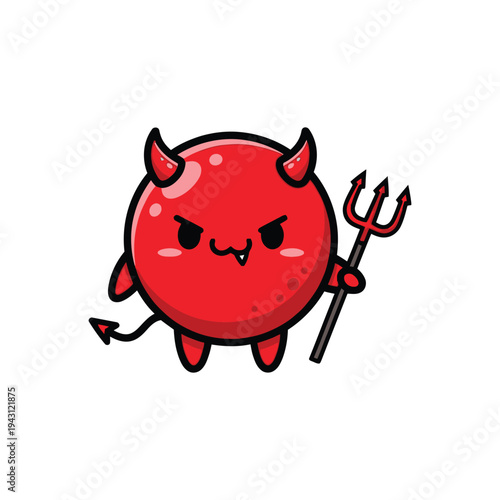 Cartoon Red Devil Character with Horns and Pitchfork.