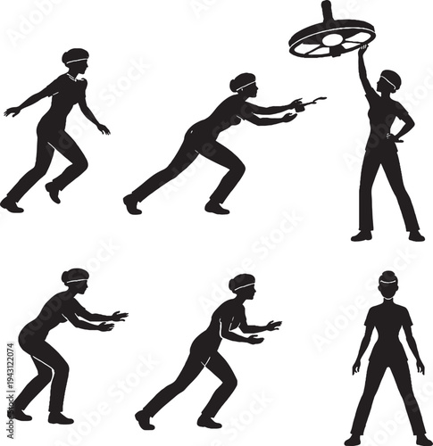 Surgical Emergency Nurse Silhouette Bundle Black White Operating Room Action Set