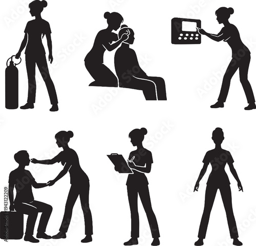 Respiratory Care Nurse Silhouette Bundle Black White Oxygen Therapy Set