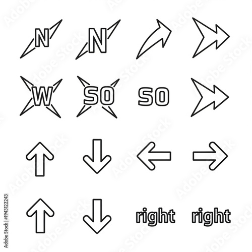 Collection of Directional Arrows and Signs.