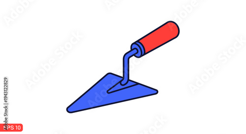 A blue trowel with a red handle on a clean white background, simple vector illustration for construction or DIY projects.