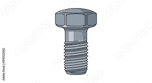 A detailed illustration of a single gray bolt with a hexagonal head on a white background.