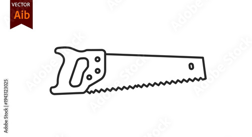 Line drawing of a handsaw with a handle on a white background.