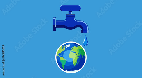 Earth with faucet dripping water, symbolizing global water conservation