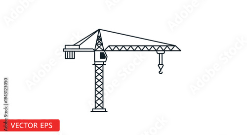Vector illustration of a construction crane with a hook and boom against a white background.