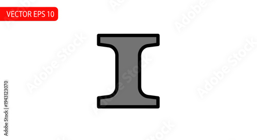 Vector illustration of a large gray capital letter I with a black outline on a white background.