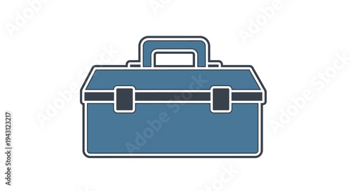 A blue metal toolbox with a handle and two latches on a white background, simple line drawing.