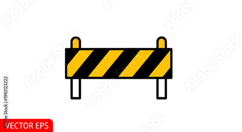 Vector illustration of a yellow and black striped roadblock on metal stands against a white background.