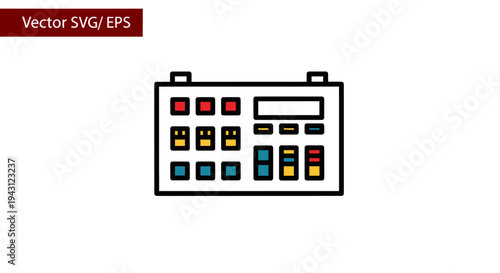 Vector illustration of a control panel with colorful buttons and switches on a white background.