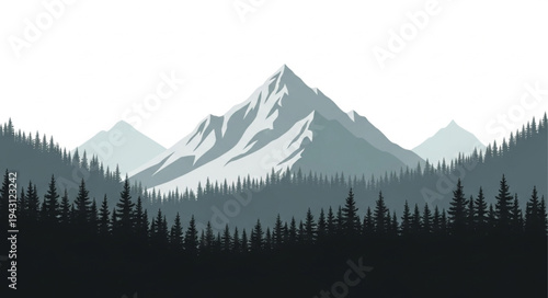 Mountain Landscape with Snowy Peak.