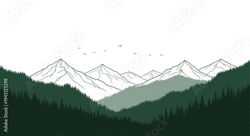 Mountain Landscape with Snowy Peaks.