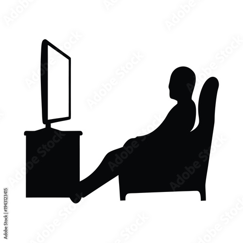 Man Relaxing in an Armchair Watching Television, a Moment of Leisure
