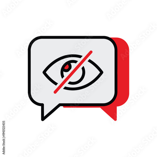 Blocked Eye Icon Within Speech Bubble Graphic.