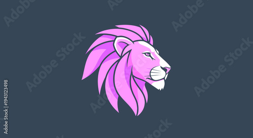 Stylized pink lion head illustration with majestic mane, a powerful and noble graphic design element on a dark background.