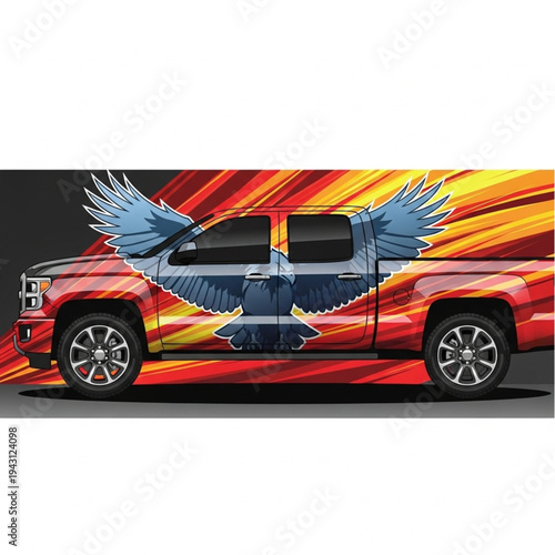 Double Exposure Pickup Truck with Eagle.