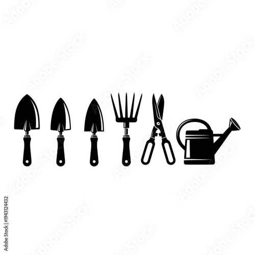 Gardening tools and equipment illustration set.