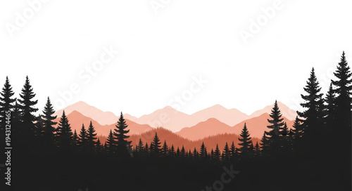 Mountain Landscape with Silhouetted Trees.