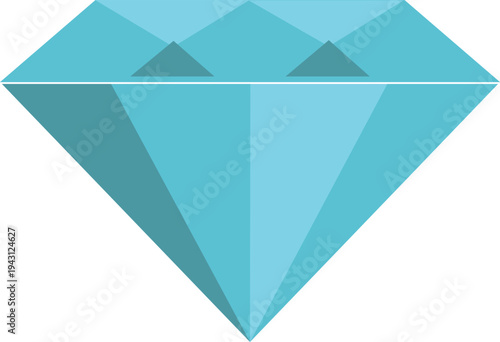 Flat vector illustration of a blue diamond gemstone, geometric facets with clean lines, minimalist style, soft gradient shading, centered on white background, modern icon design, high resolution