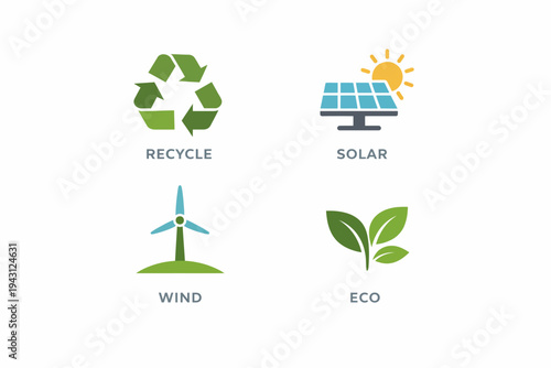 Eco friendly icons for sustainable living and renewable energy