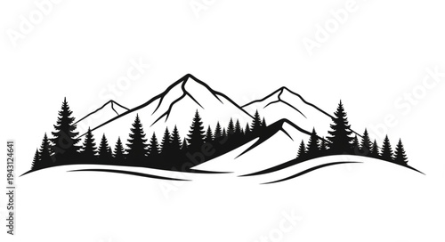 Mountain Landscape with Snow and Trees.