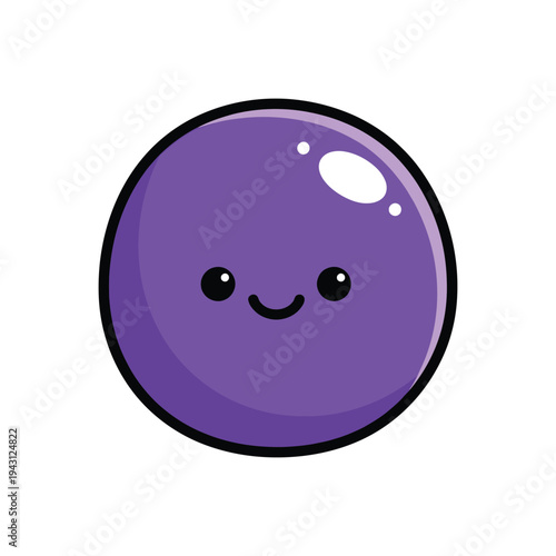 Purple cartoon circle with a cute smiling face.