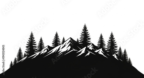 Mountain Landscape with Snow and Trees.