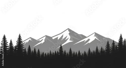 Mountain Landscape with Snow and Trees.