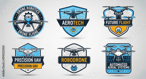 Collection of drone and UAV themed logo designs for technology and aviation companies.
