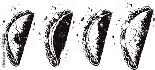 Hand drawn empanada illustrations set traditional latin american pastry with textured line art