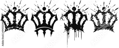 grunge crown silhouettes set vintage distressed royal symbols with different textured designs