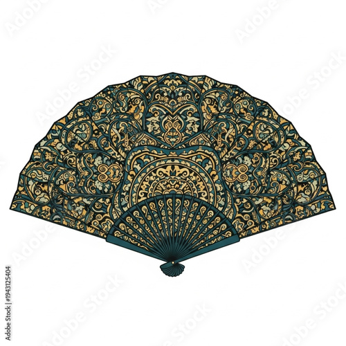 Decorative Handheld Fan with Ornate Design.