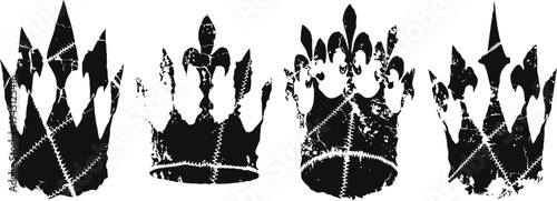 black grunge crowns set four various vintage distressed royal crowns in silhouette