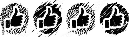 Grunge thumbs up icons set positive approval symbols with rough texture design
