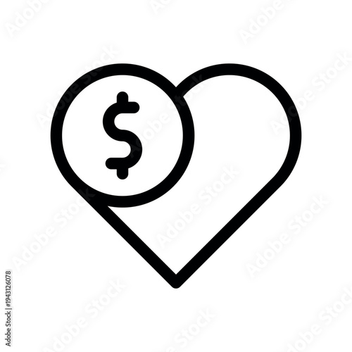 Heart Enclosing Dollar Coin Outline Concept