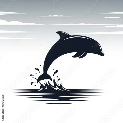 Dolphin Jumping Out of Water Silhouette.