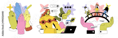 Colorful Hands High Five Vector Illustration