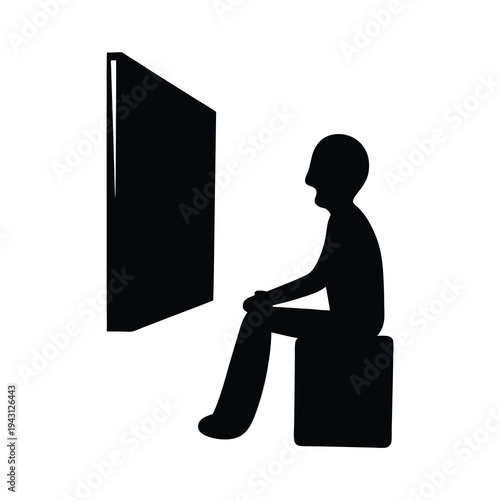 Silhouette of person sitting and watching television in a simplistic manner
