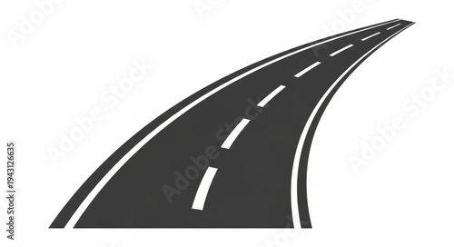 Curving Asphalt Road with Dashed White Lines Perspective View.